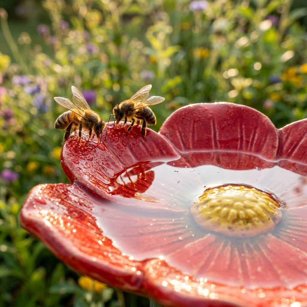 Abreuvoir artisanal pour oiseaux à motif floral