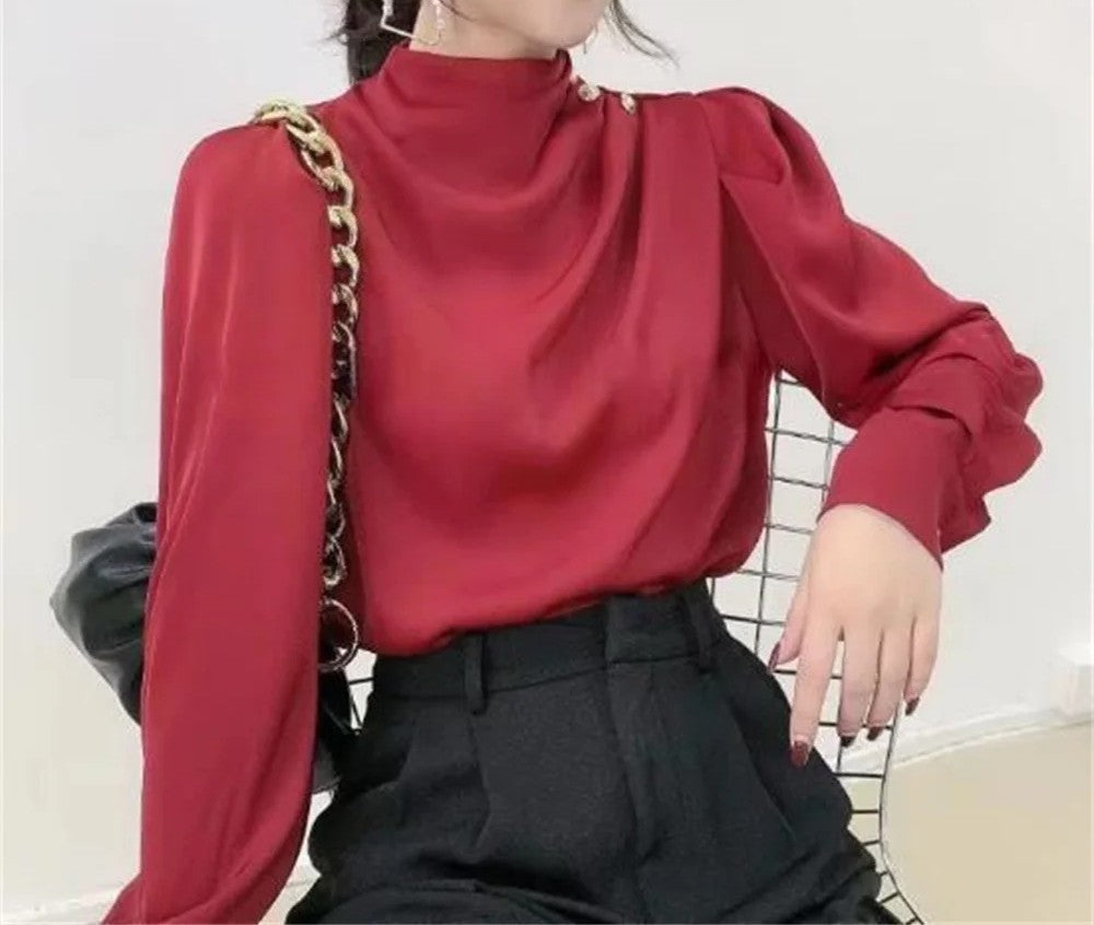 Blouse drapée à manches longues pour femme