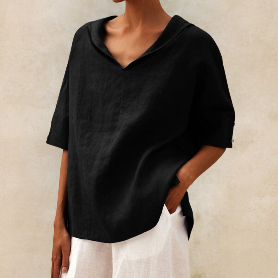 Blouse femme à col et manches courtes