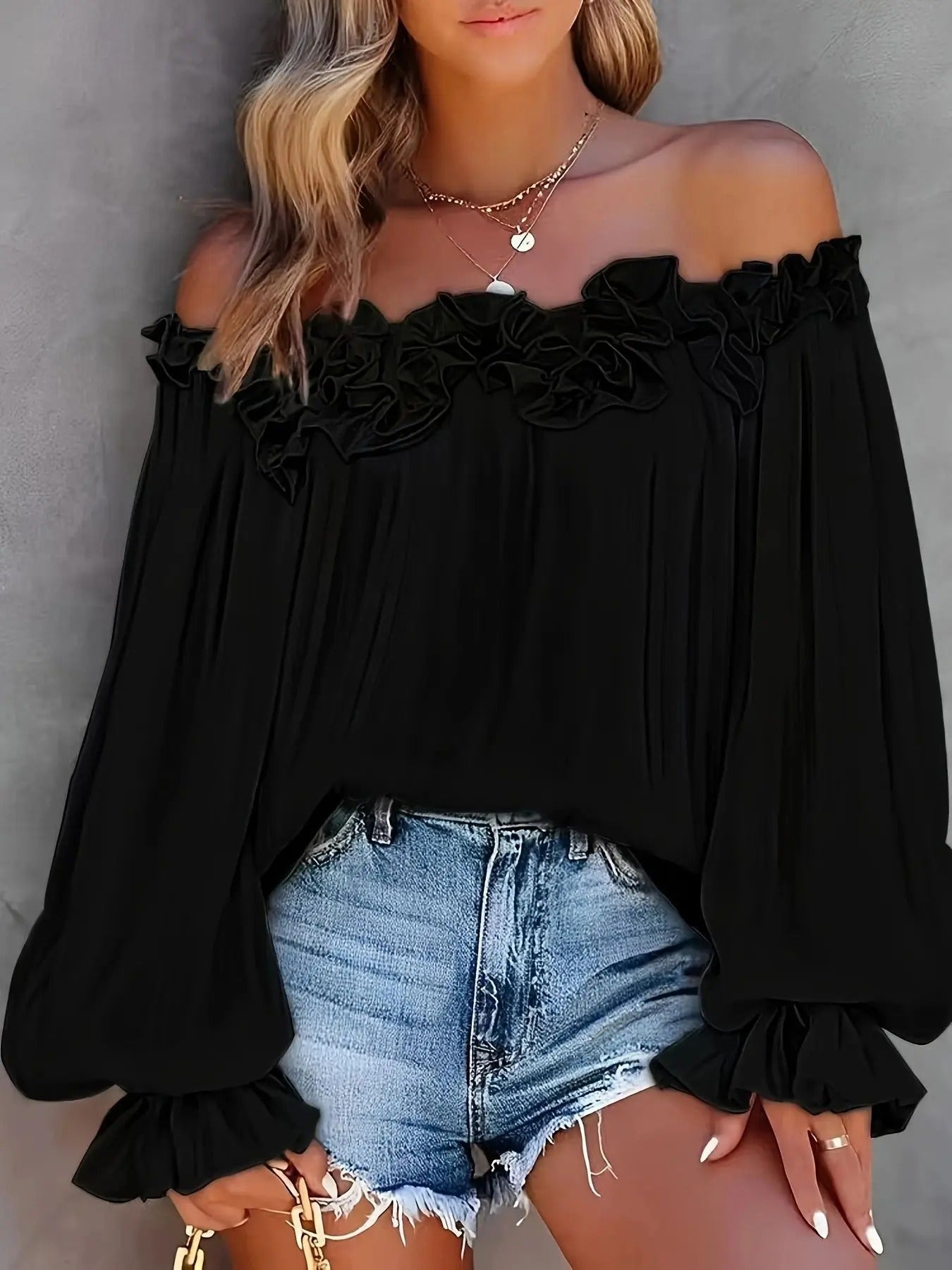 Blouse femme à épaules dénudées, manches longues