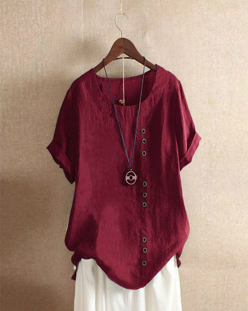 Blouse femme à manches courtes avec boutons