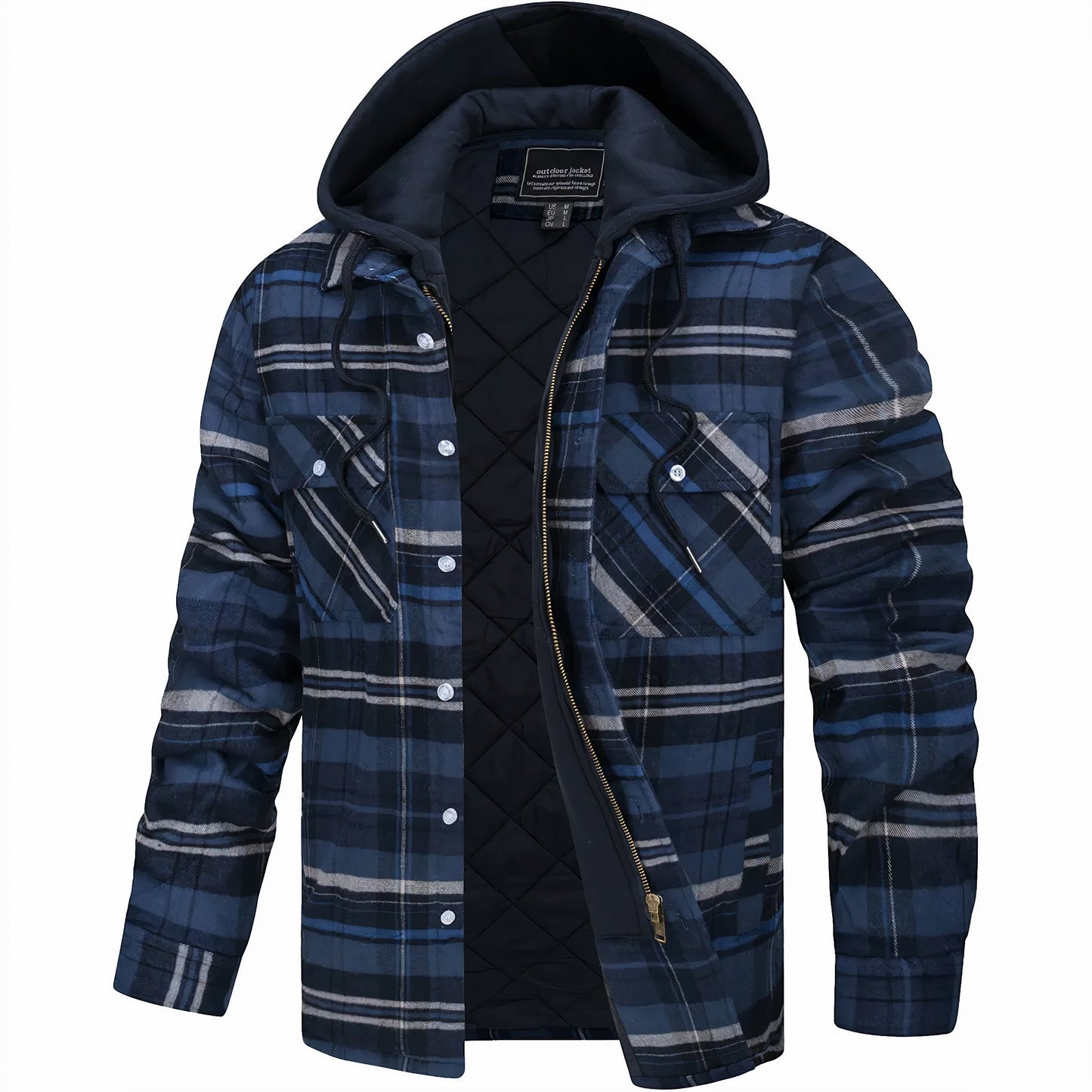 Blouson bomber à capuche à carreaux pour homme avec doublure matelassée