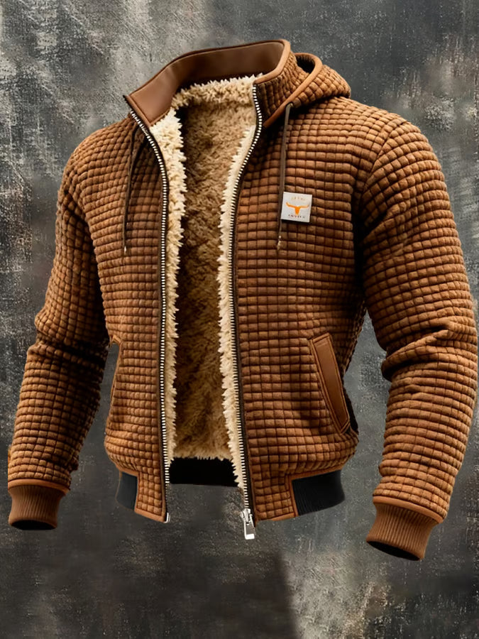 Blouson gaufré chaud à capuche zippé pour homme