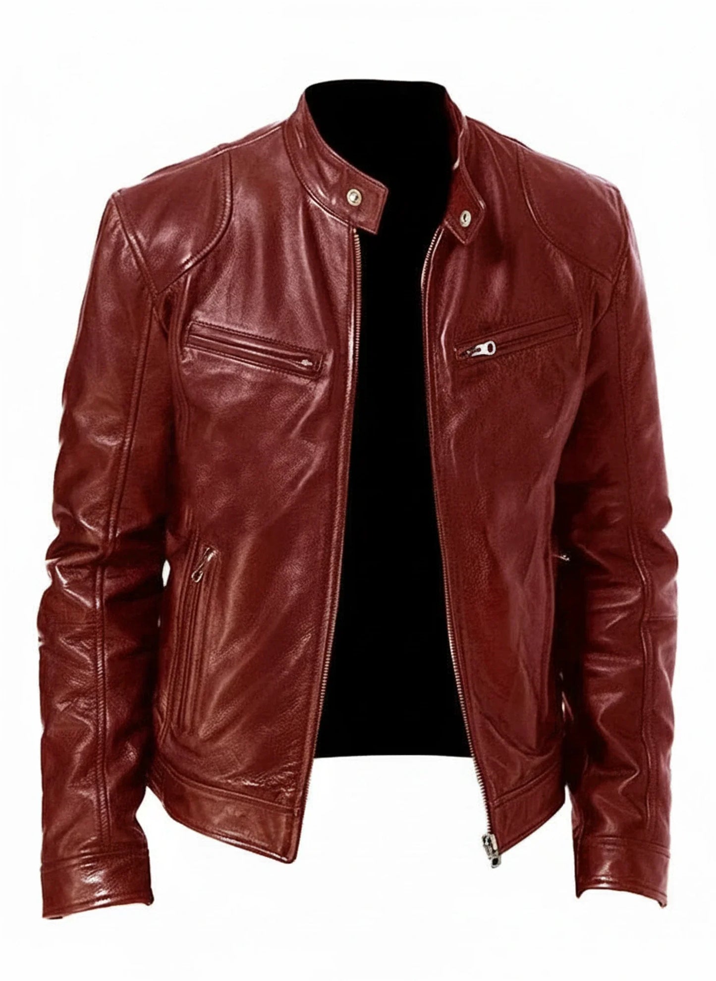 Blouson racer style cuir à coupe ajustée pour homme