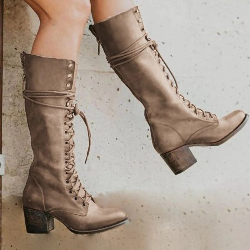 Bottes femme orthopédiques en cuir à lacets