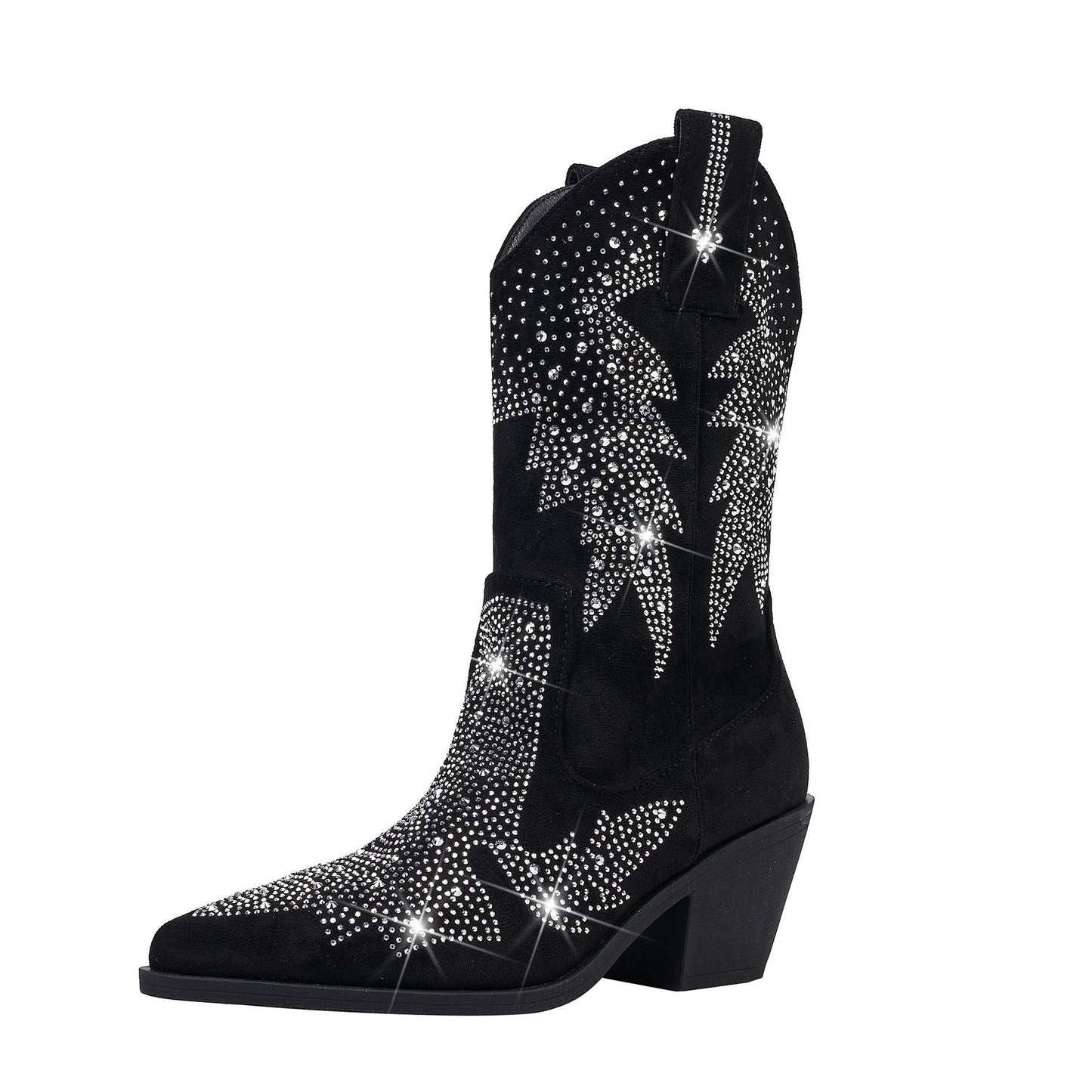 Bottes western mi-mollet à strass pour femme