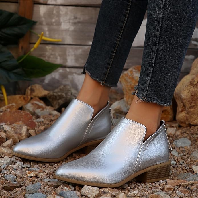 Bottines femme à talon bas avec découpe en V