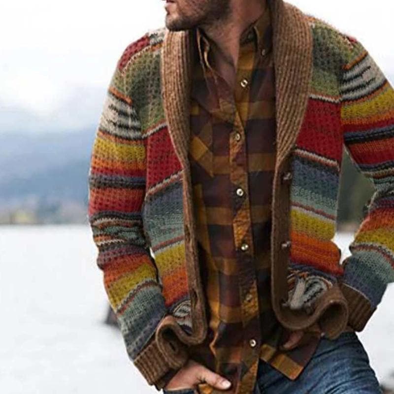 Cardigan à col châle rayé pour homme