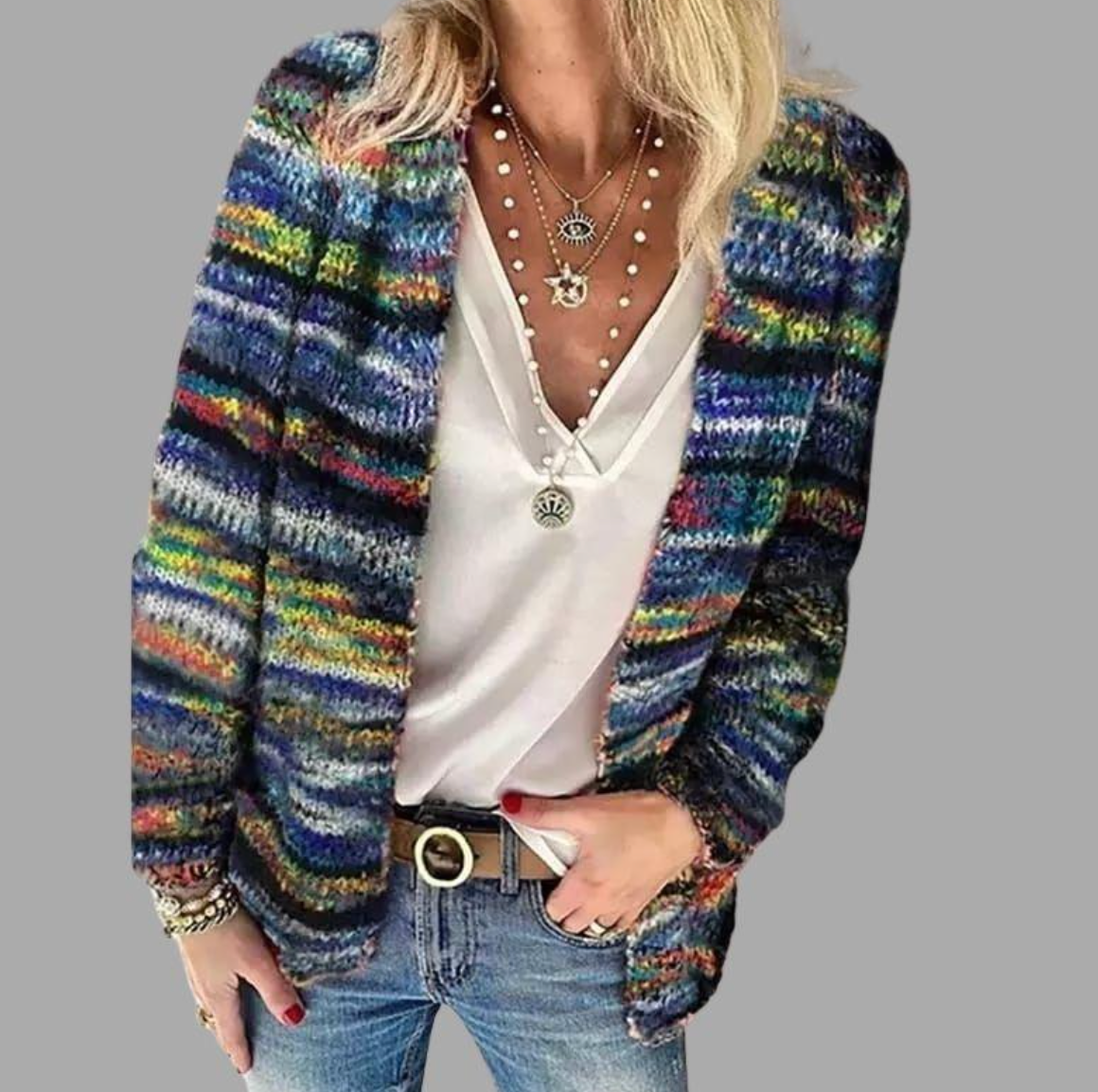 Cardigan à rayures ouvert sur le devant pour femme