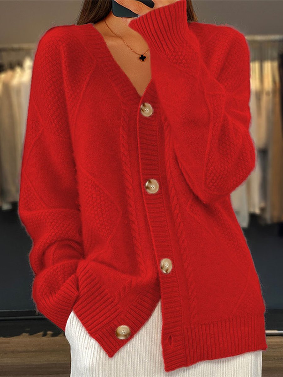 Cardigan femme à col V, maille torsadée