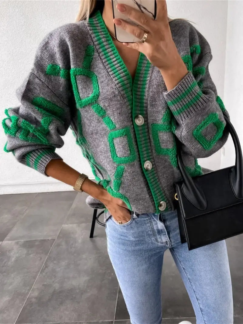 Cardigan femme boutonné à col en V, manches longues