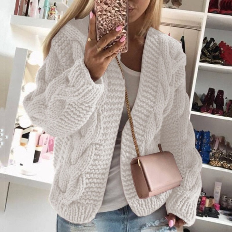 Cardigan oversize ouvert en maille épaisse pour femme