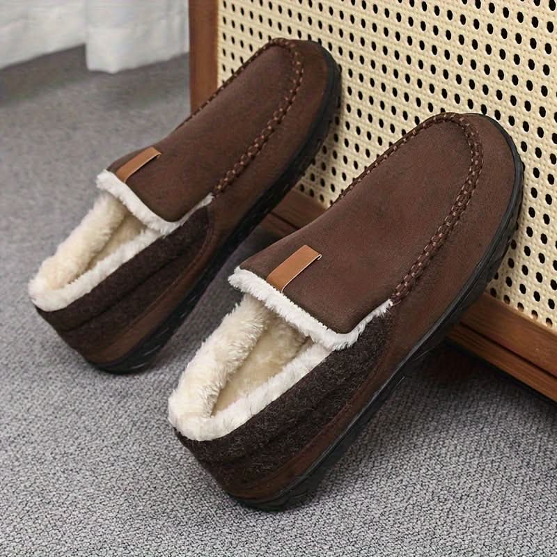 Chaussures à enfiler chaudes pour homme en laine synthétique