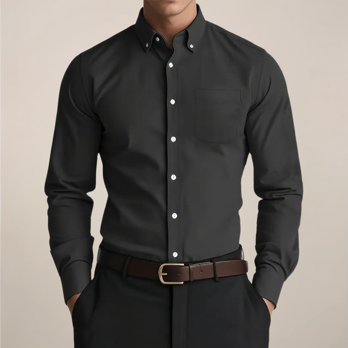 Chemise à col boutonné à manches longues pour homme