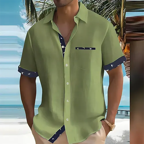Chemise à col cubain respirante à finitions contrastées