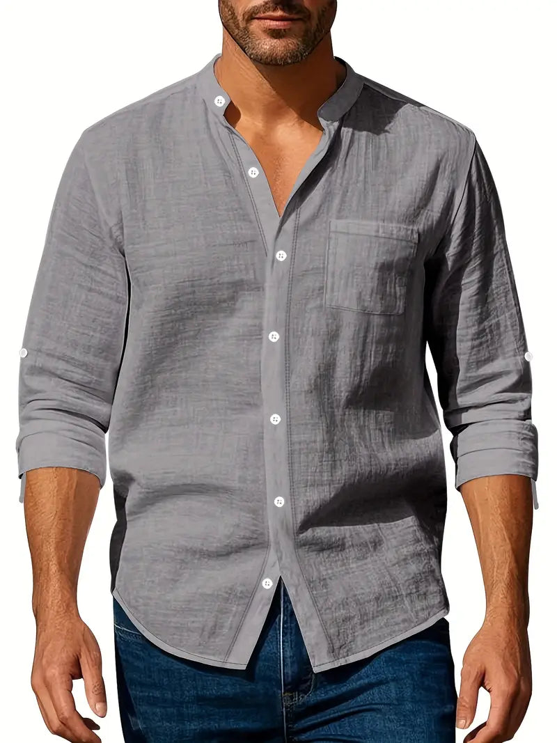Chemise à manches longues à col mao pour homme
