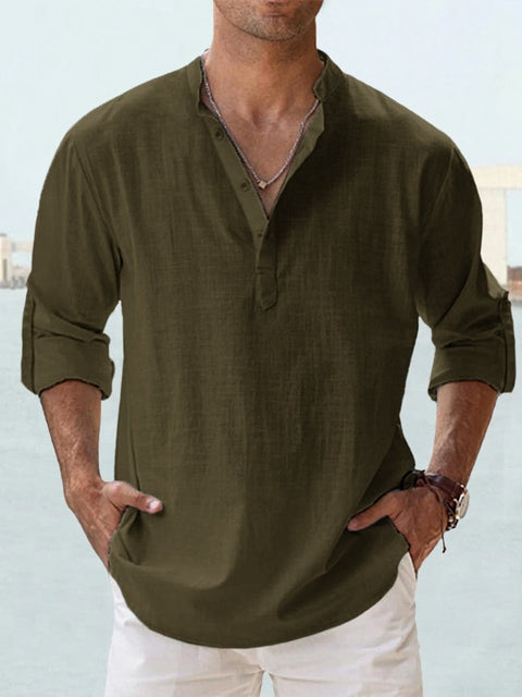 Chemise décontractée pour homme à manches longues à boutons