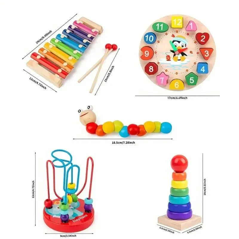 Coffret d’activités Montessori en bois 5-en-1 pour bébé