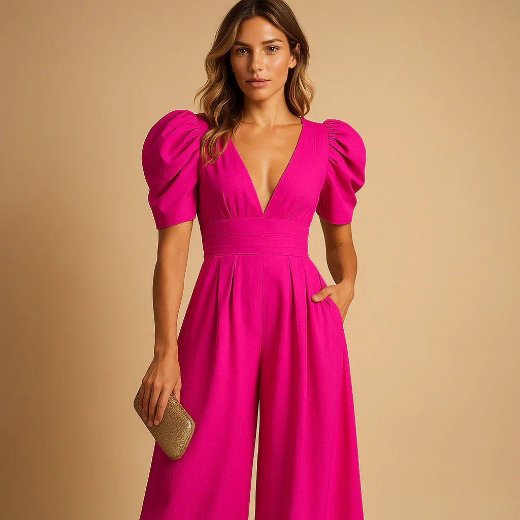 Combinaison pantalon flatteuse à manches bouffantes