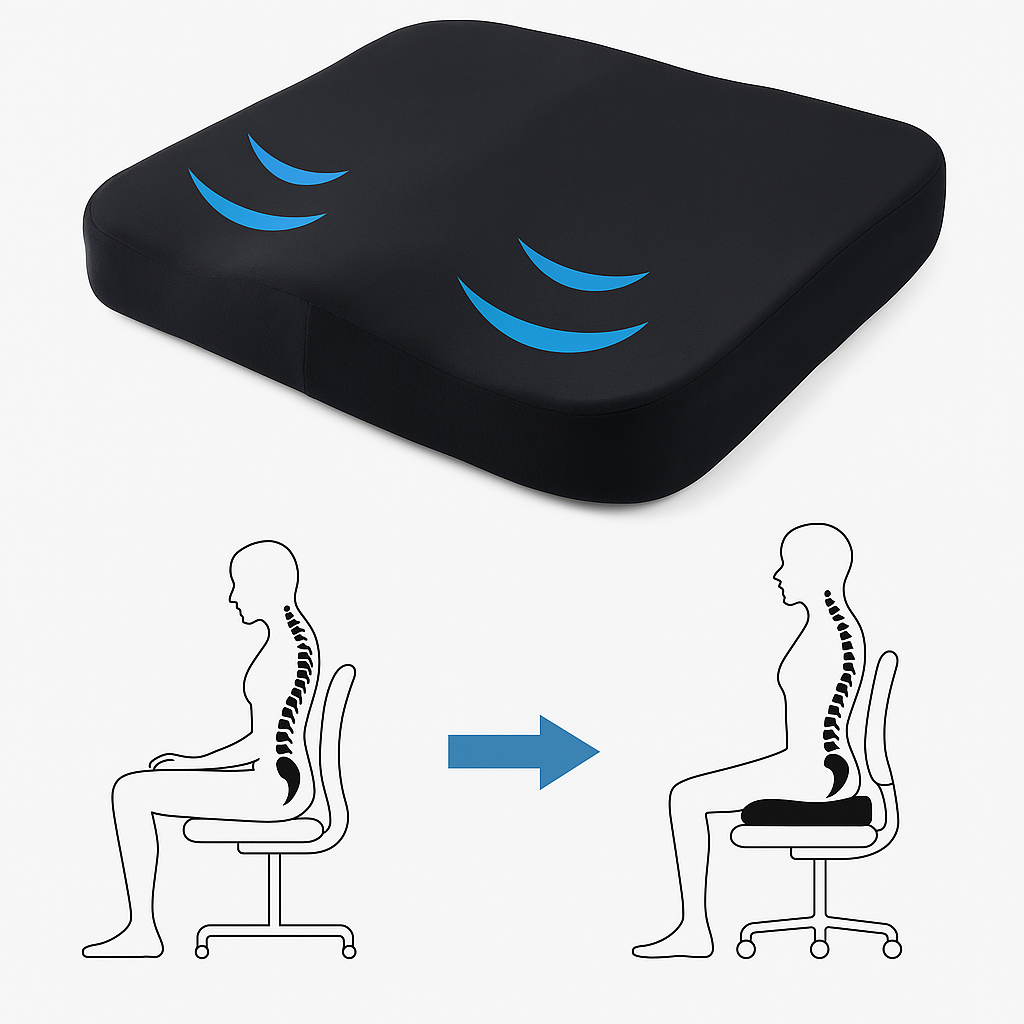 Coussin d’assise ergonomique pour soulager les hanches et le dos