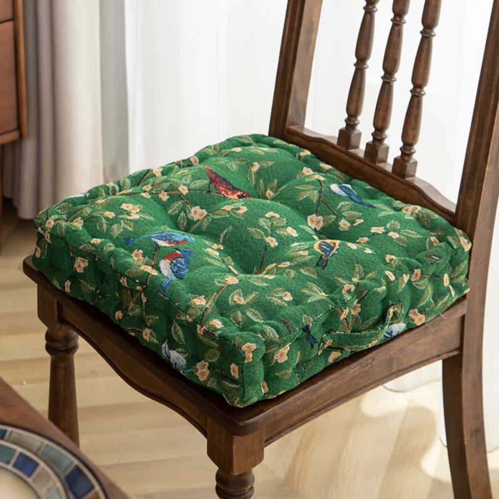 Coussin de chaise à motif oiseaux et feuilles