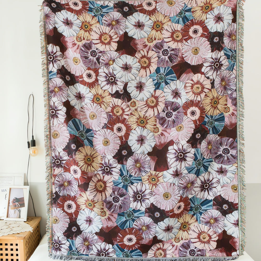 Couverture Flora vintage tissée à franges