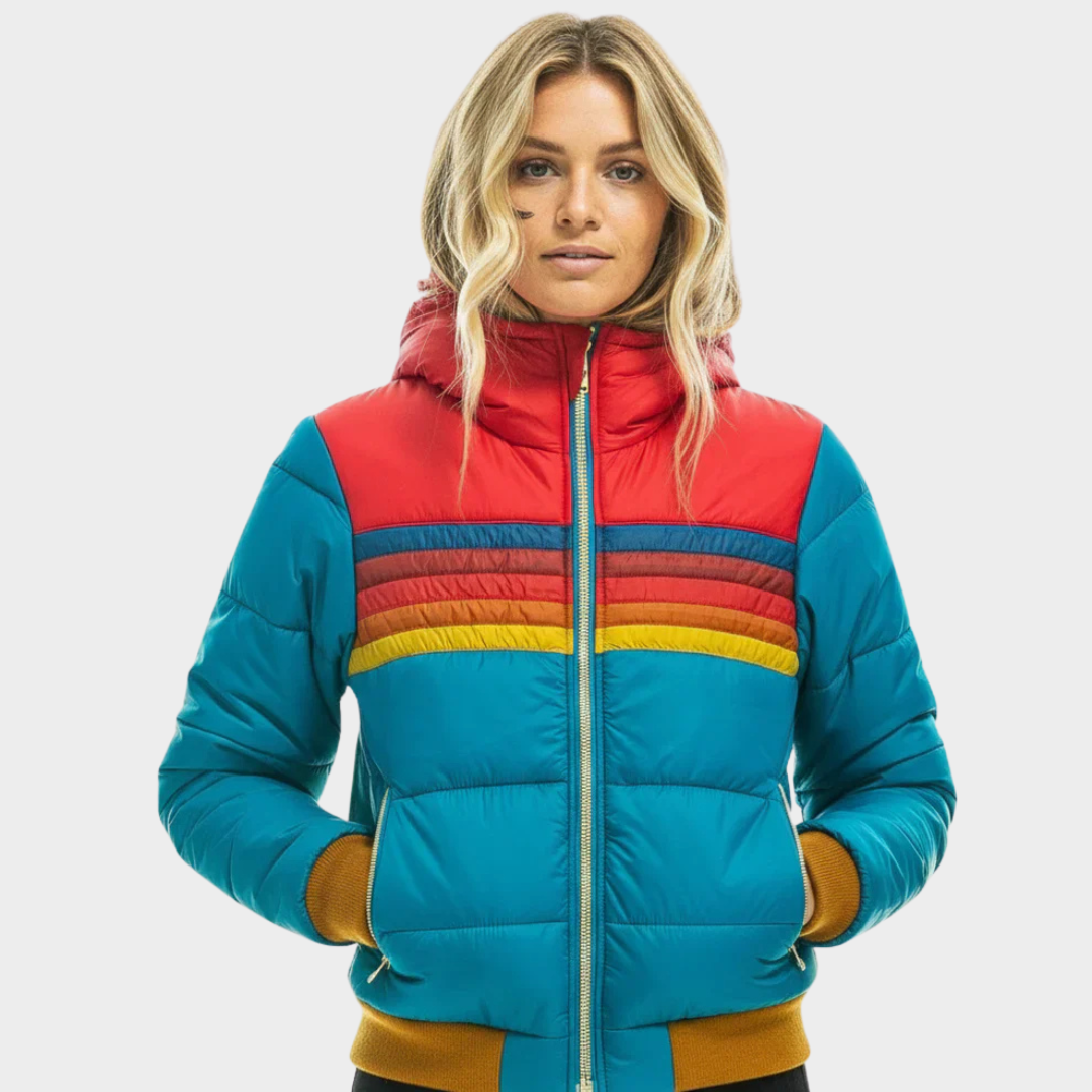 Doudoune rétro multicolore pour femme