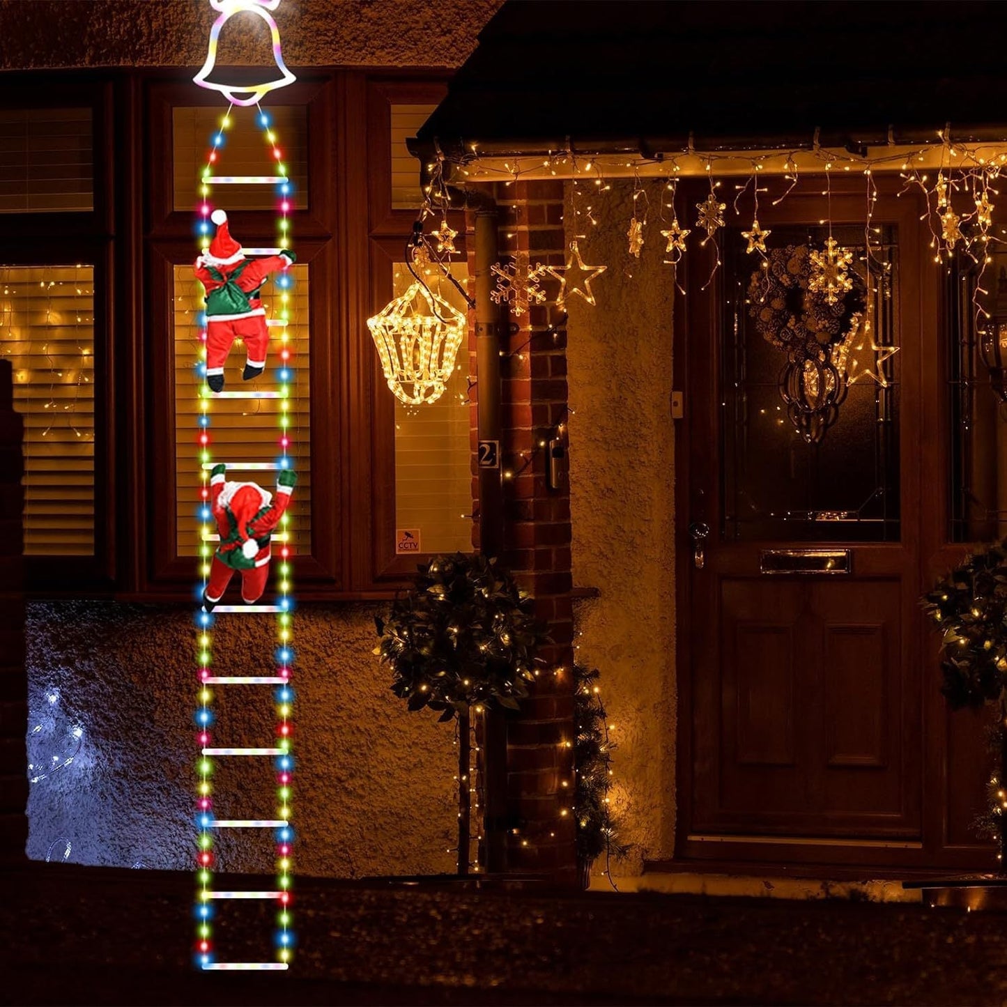 Échelle lumineuse de Noël animée avec télécommande – Père Noël grimpeur