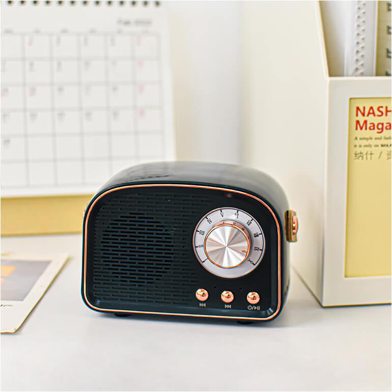 Enceinte Bluetooth rétro façon radio ronde | Sans fil | Portable | Son élégant pour la maison et en déplacement