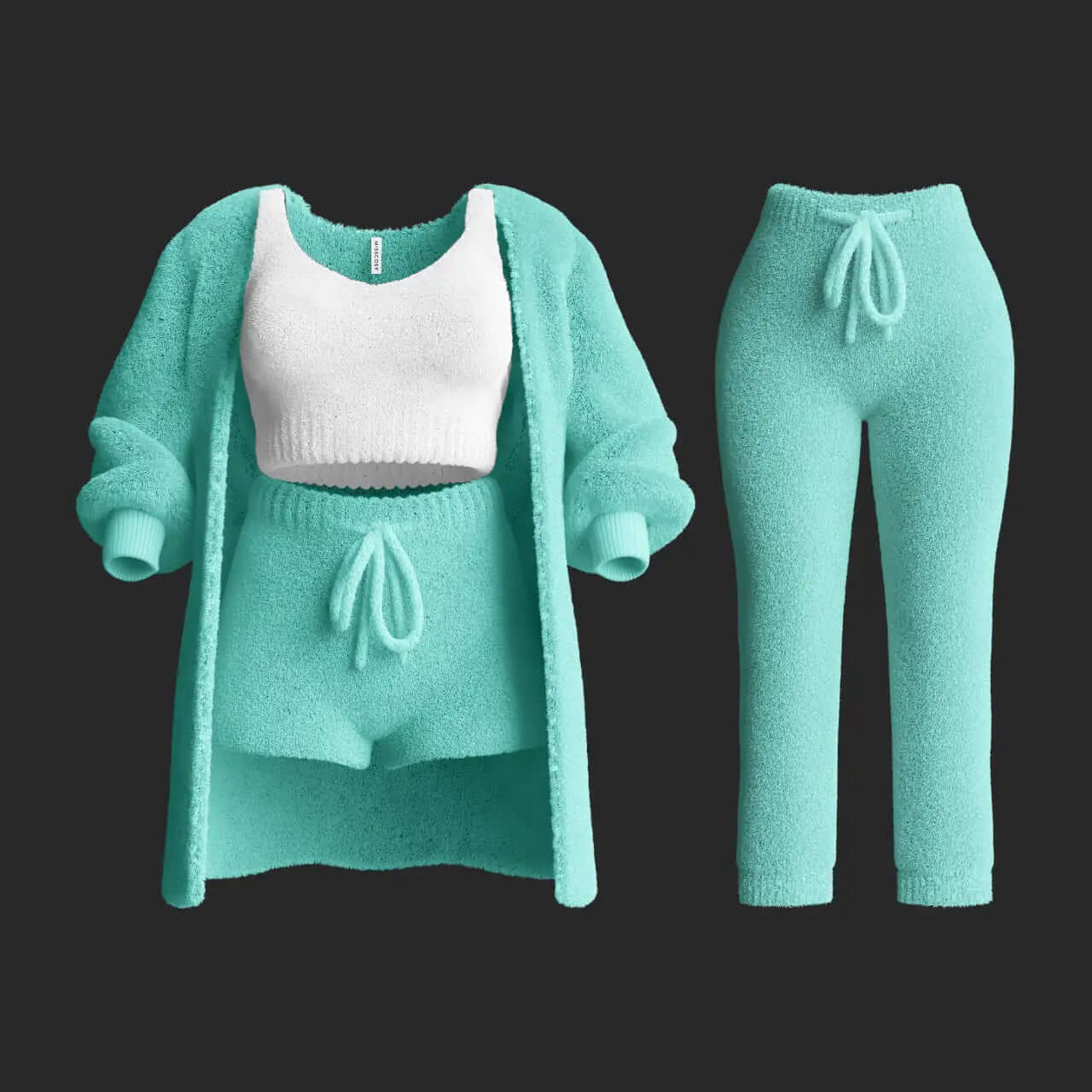 Ensemble d'intérieur 4 pièces en maille peluche pour femme