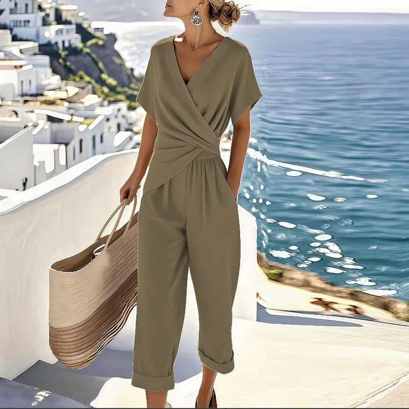Ensemble deux pièces cache-cœur court femme