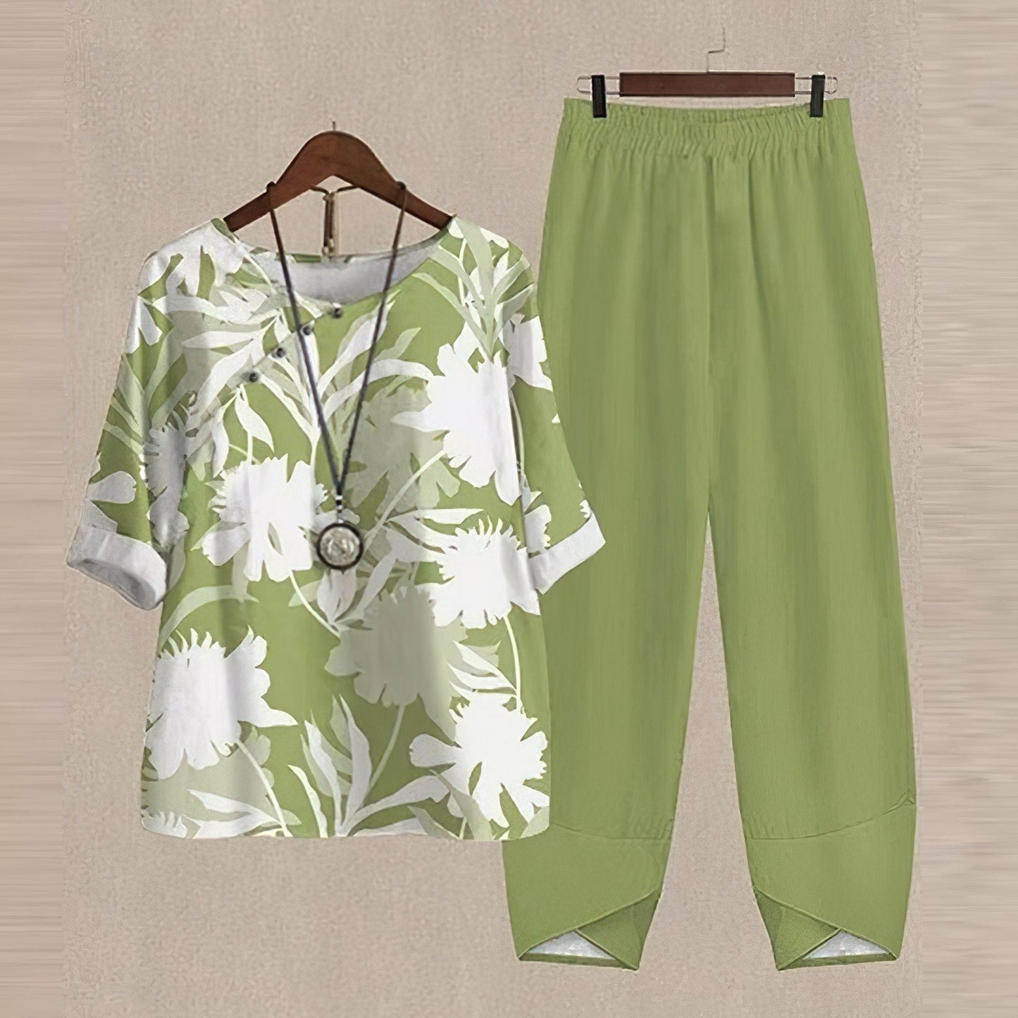 Ensemble pantalon en mélange de lin à imprimé fleuri