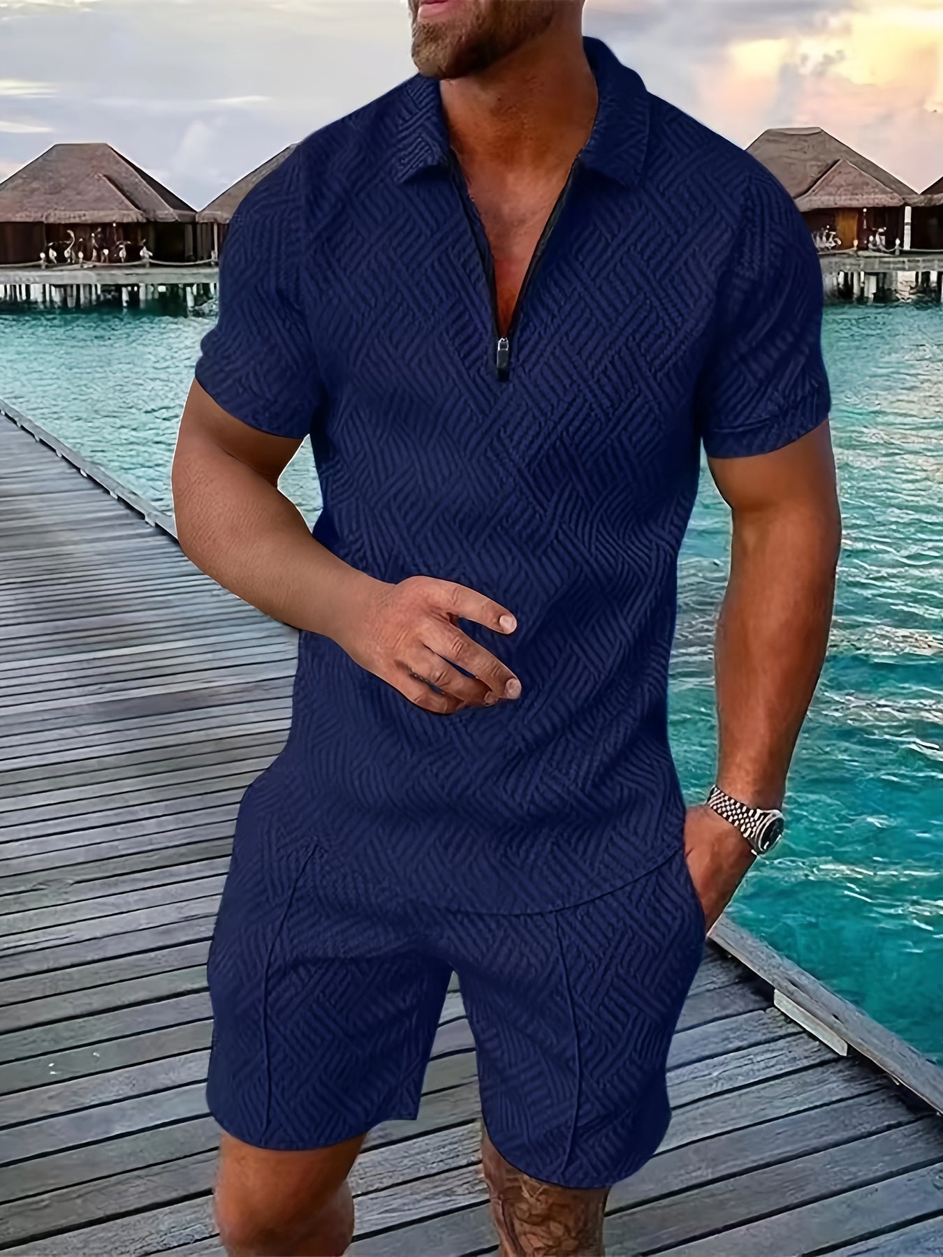 Ensemble polo 1/4 zip texturé pour homme
