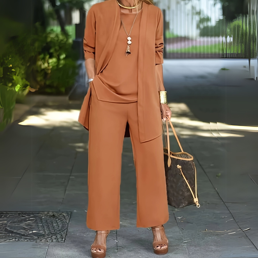 Ensemble trois pièces à pantalon large pour femme