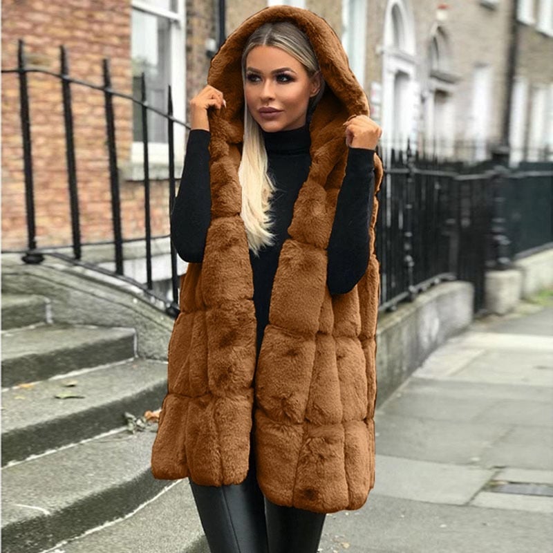 Gilet long à capuche pour femme