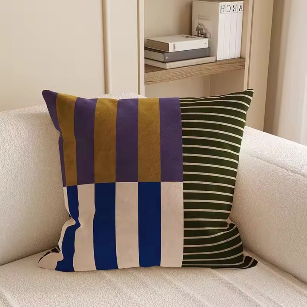 Housse de coussin à blocs rayés style mod
