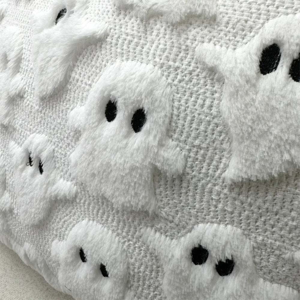 Housse de coussin en peluche Halloween motif fantôme effrayant