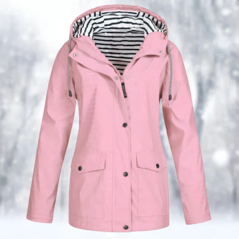 Imperméable à capuche à fermeture boutonnée devant pour femme