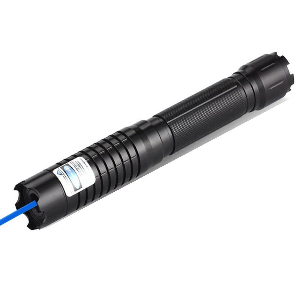 Lampe torche laser à faisceau bleu | sortie optique haute intensité 450 nm | portée tactique de 5 000 m+ | mise au point réglable, châssis en aluminium | capable d’allumage thermique