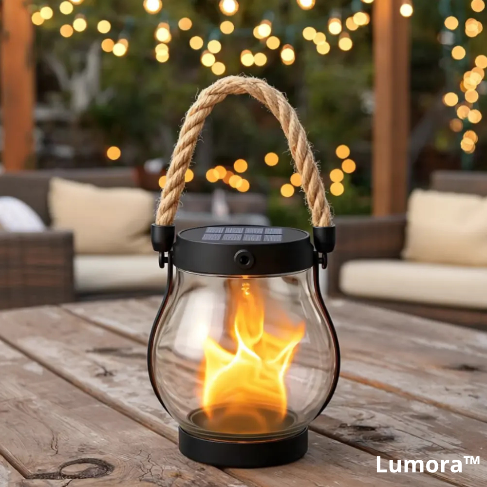 Lanterne solaire à effet de flamme réaliste