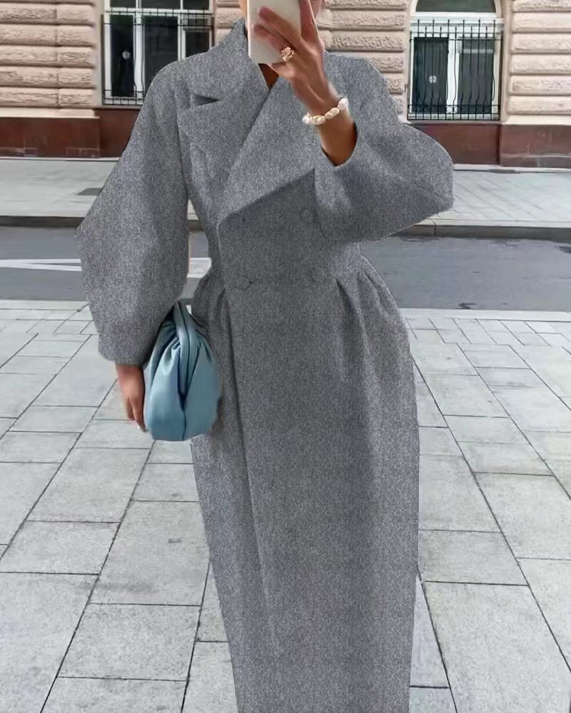Manteau long à double boutonnage pour femme