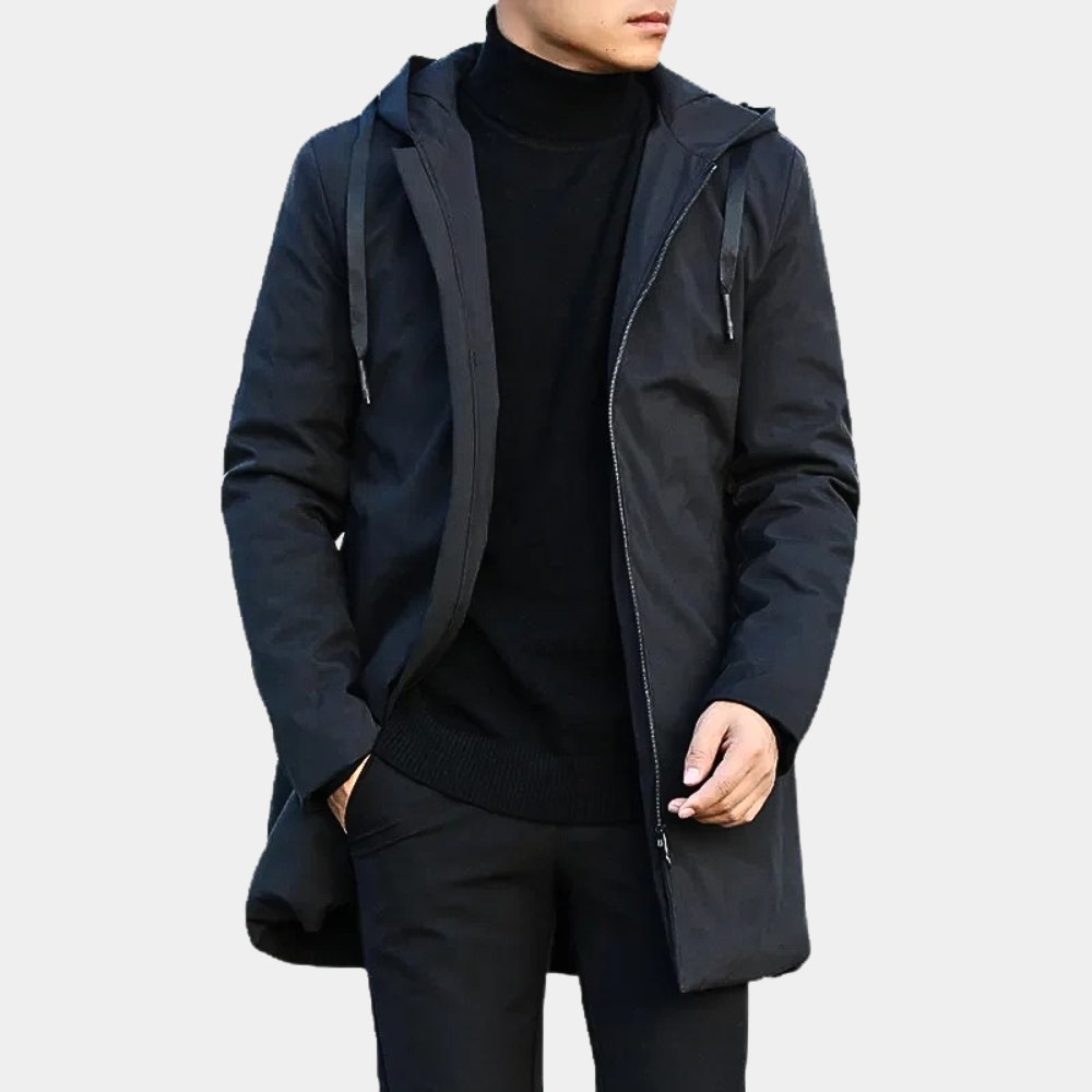 Manteau matelassé mi-long à capuche pour homme