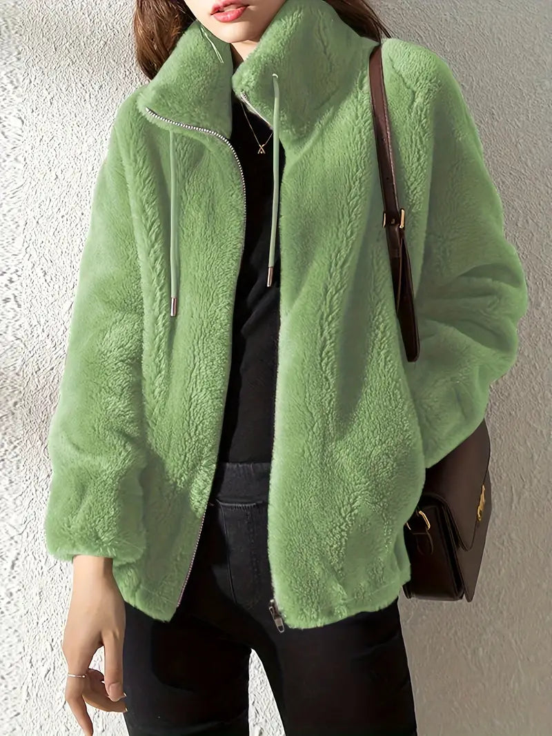 Manteau zippé en fausse fourrure pour femme