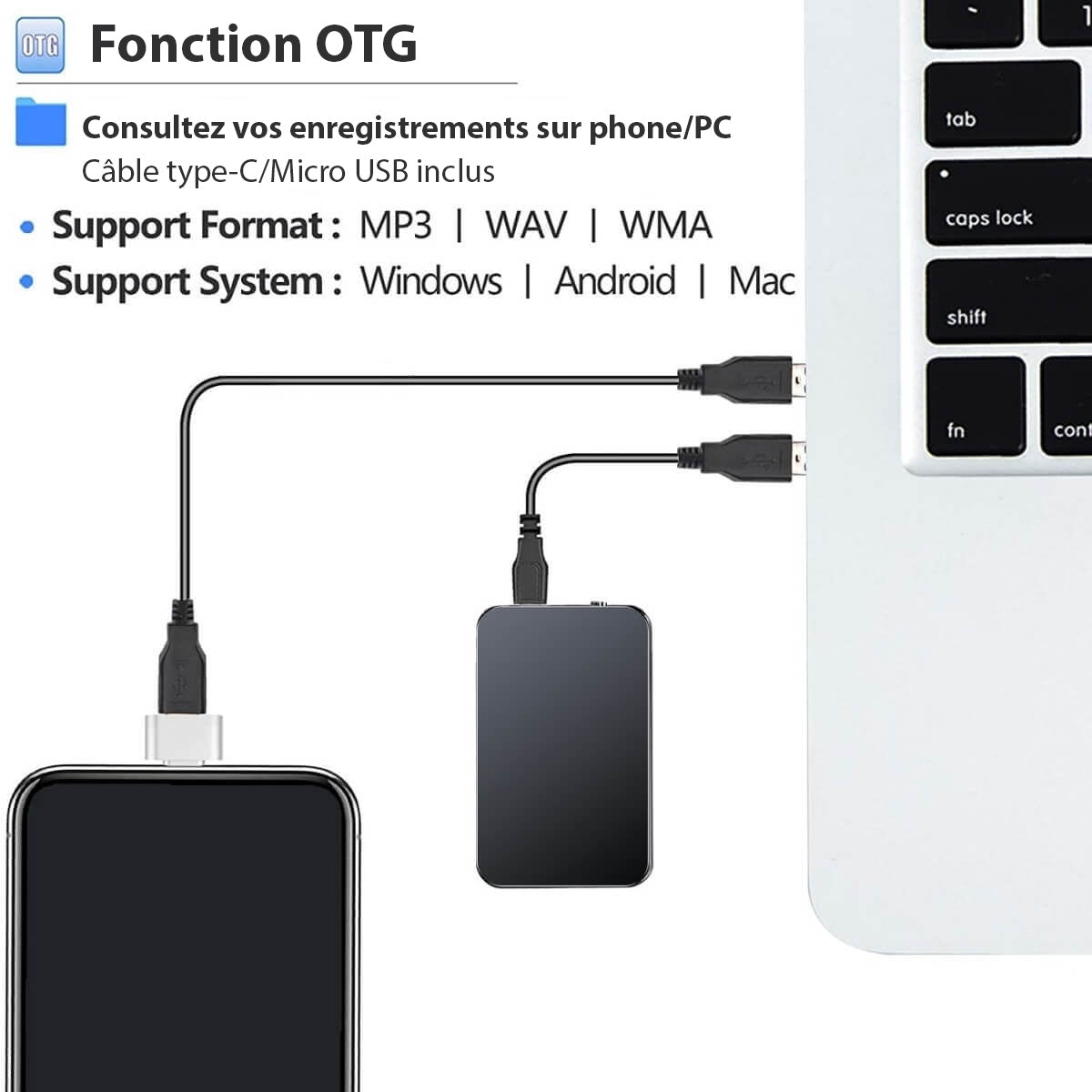 Micro-enregistreur vocal fin pour capture audio discrète