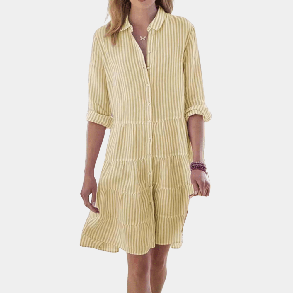 Mini-robe chemise à rayures à étages pour femme
