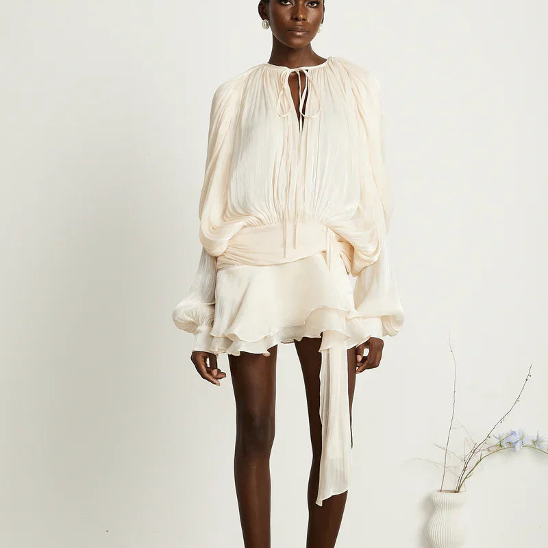 Mini-robe décontractée à manches fluides pour femme
