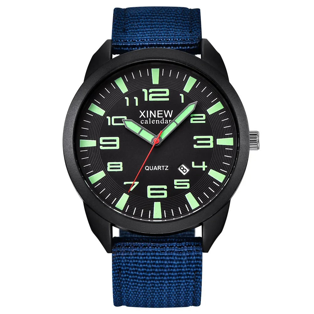 Montre à quartz avec cadran luminescent et calendrier
