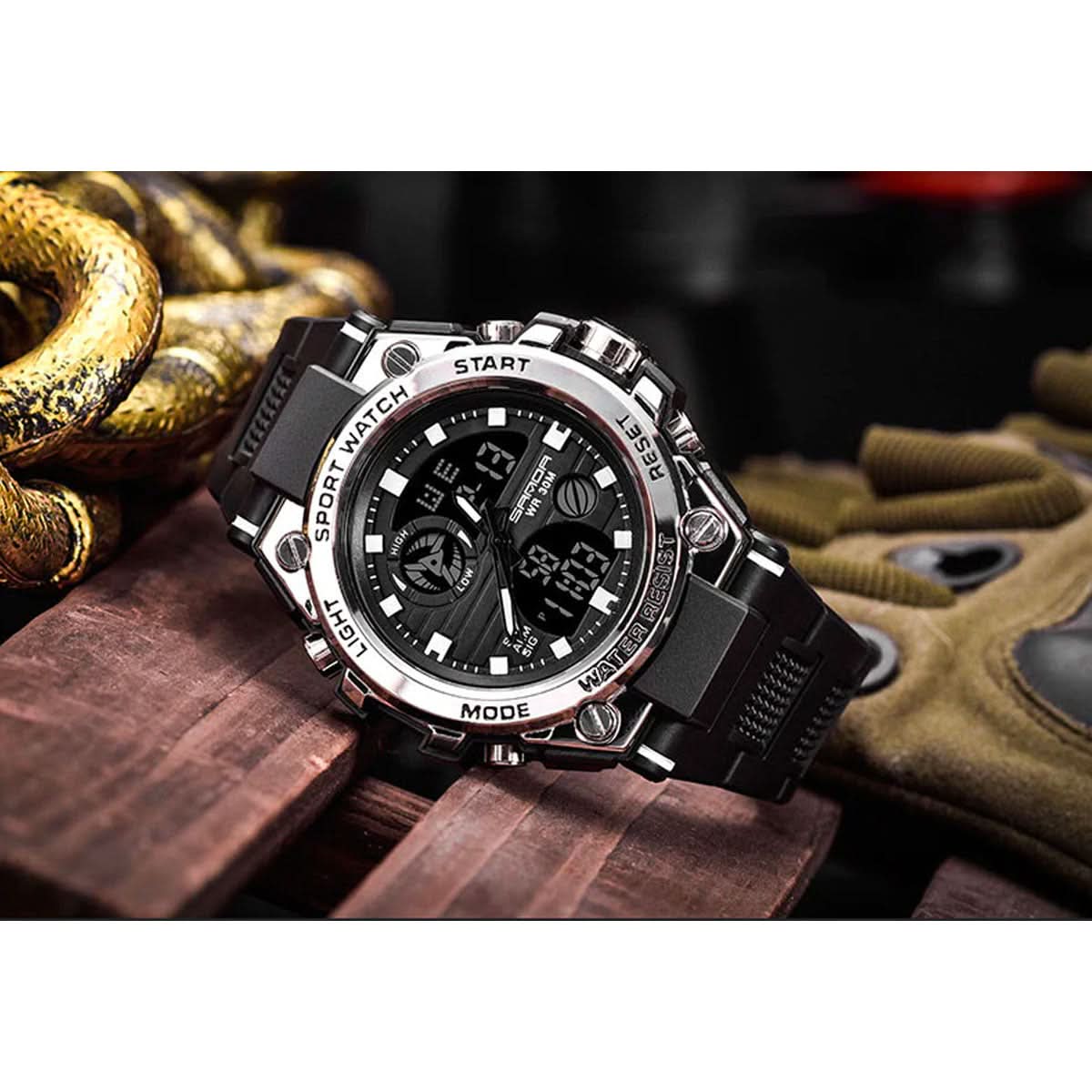 Montre militaire pour homme à affichage analogique-numérique avec fonctionnalités