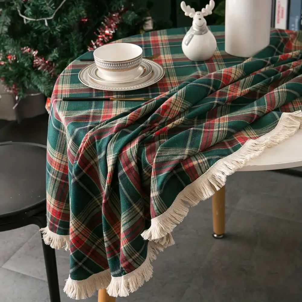 Nappe ronde à carreaux vintage pour les fêtes