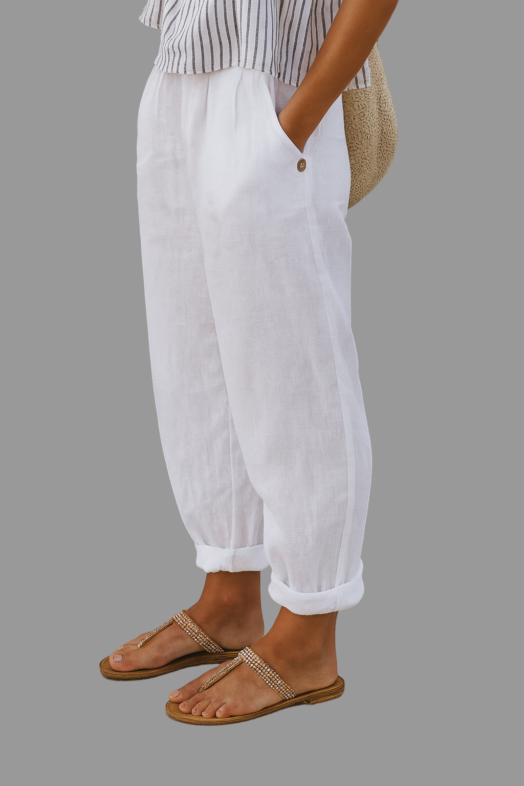 Pantalon décontracté femme – uni, coupe ample avec poches